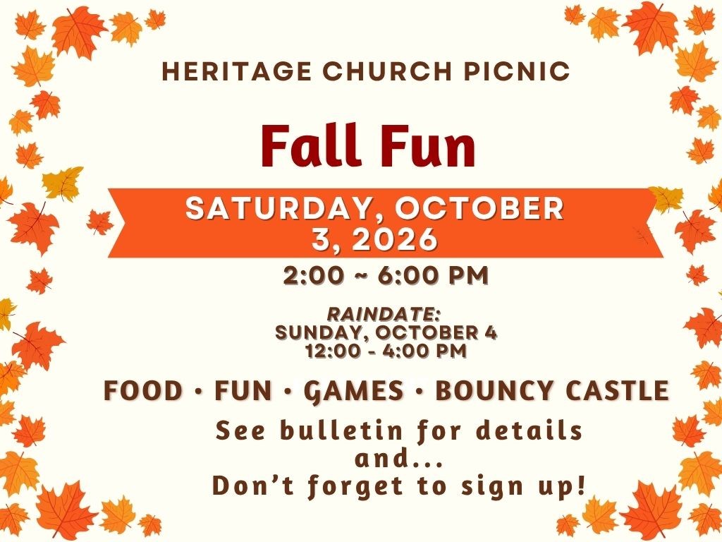 Heritage Church Picnic — Fall Fun, Saturday, October 3, 2026, 2:00–6:00 PM
